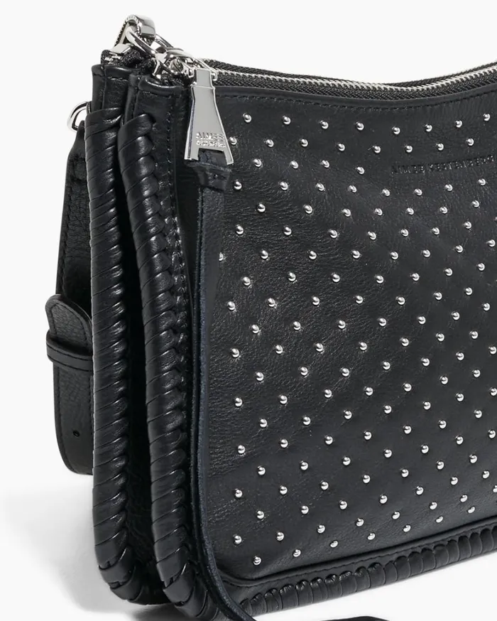 Aimee Kestenberg Crossbody Bags Women Famous Double Top Zip Crossbody Black With Shiny Silver Studs