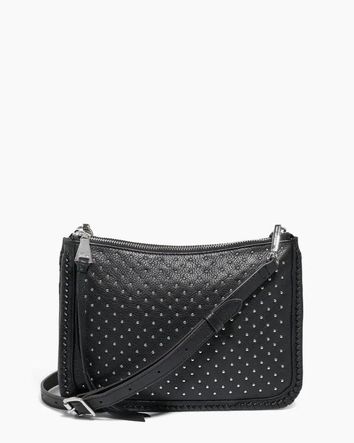 Aimee Kestenberg Crossbody Bags Women Famous Double Top Zip Crossbody Black With Shiny Silver Studs