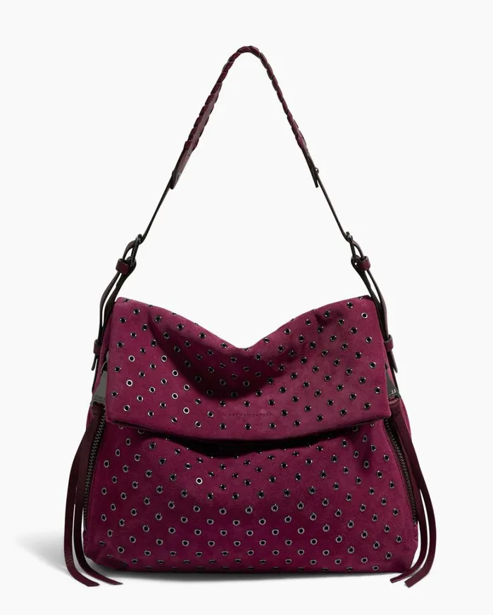 Aimee Kestenberg Hobos Women Bali Novelty Double Entry Hobo In Luxury Suede Berry With Eyelets