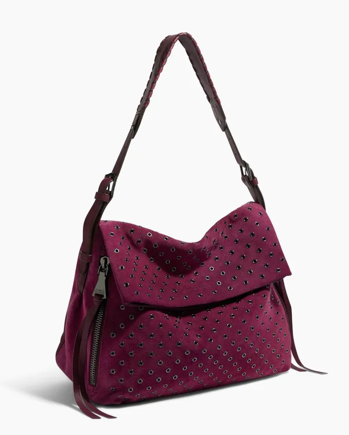 Aimee Kestenberg Hobos Women Bali Novelty Double Entry Hobo In Luxury Suede Berry With Eyelets