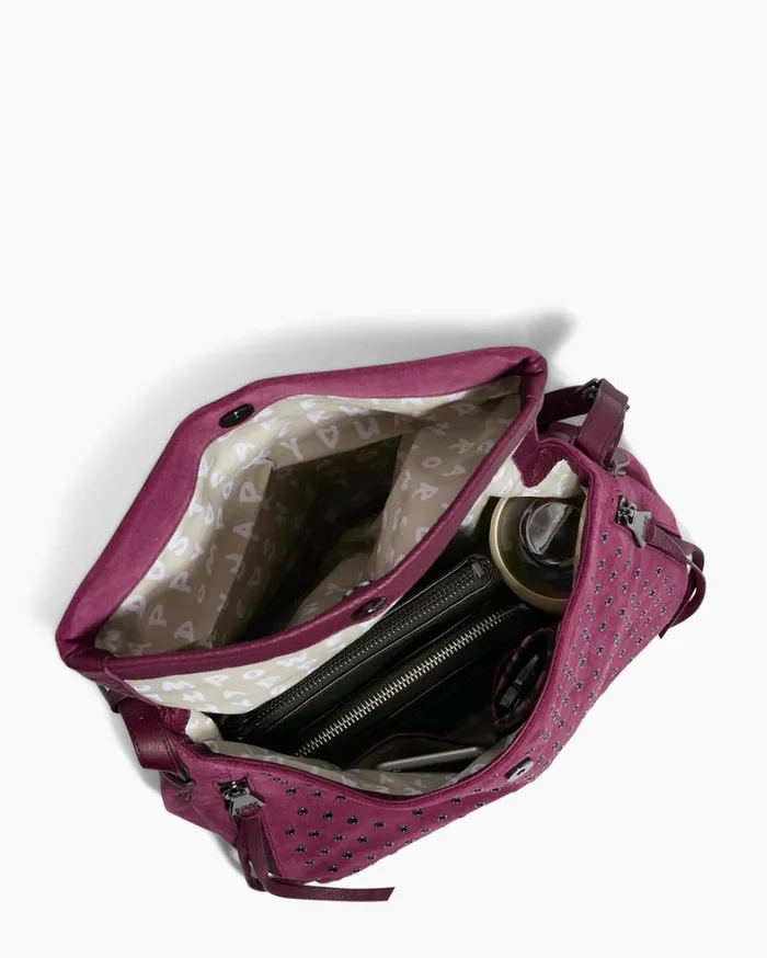 Aimee Kestenberg Hobos Women Bali Novelty Double Entry Hobo In Luxury Suede Berry With Eyelets