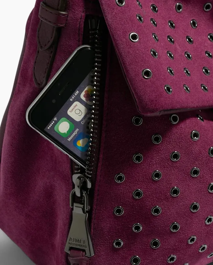 Aimee Kestenberg Hobos Women Bali Novelty Double Entry Hobo In Luxury Suede Berry With Eyelets