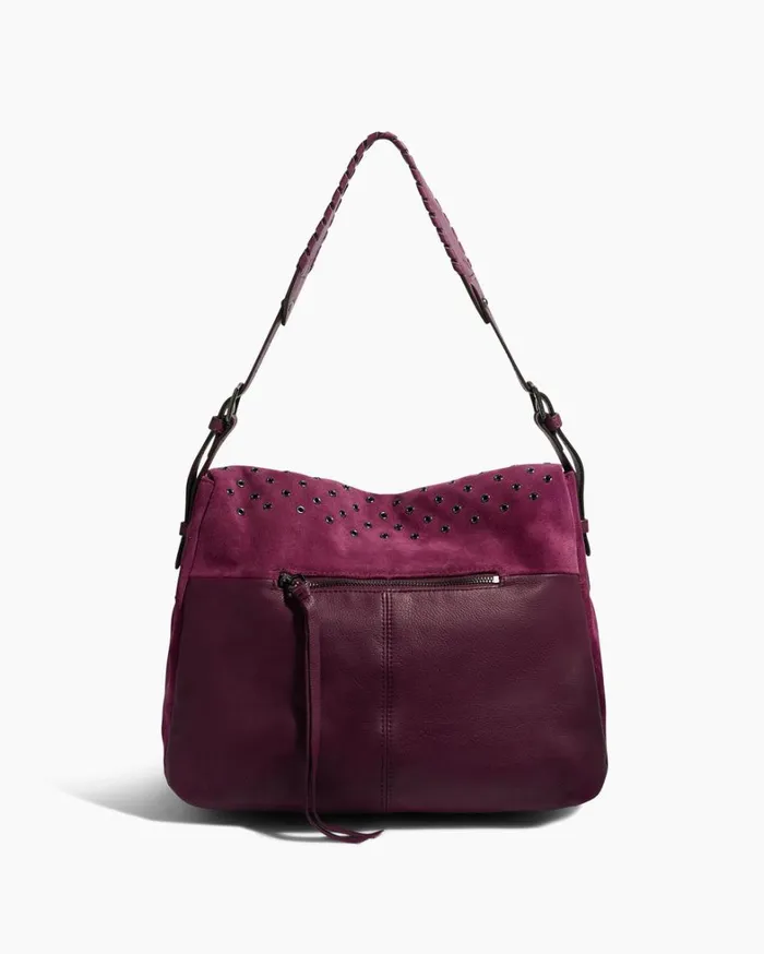Aimee Kestenberg Hobos Women Bali Novelty Double Entry Hobo In Luxury Suede Berry With Eyelets