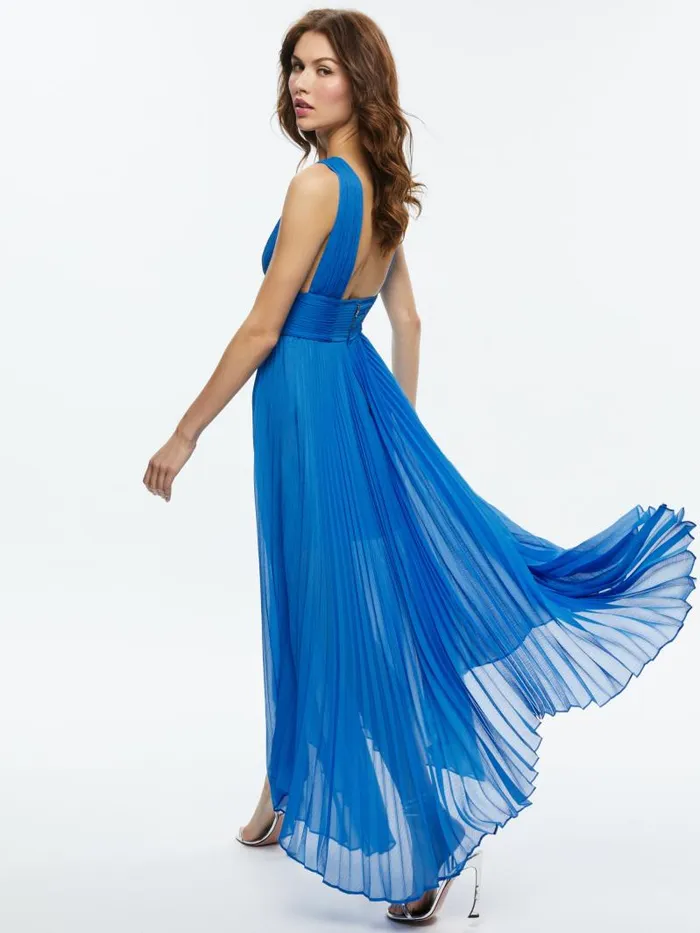 Alice Olivia ADRIANNA PLEATED MAXI DRESS French Blue Women Dresses