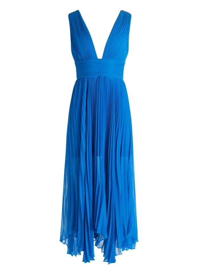 Alice Olivia ADRIANNA PLEATED MAXI DRESS French Blue Women Dresses
