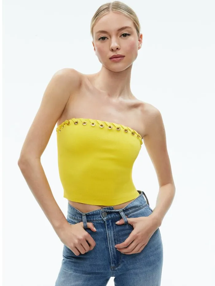 Alice Olivia ALISON GROMMETS TUBE TOP Camel Women Tops