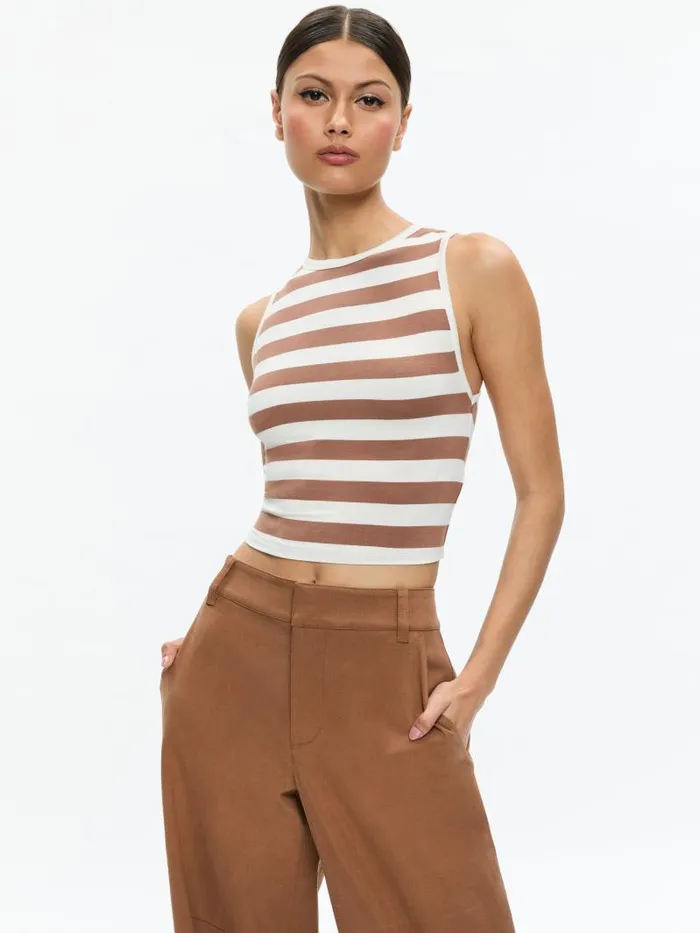 Alice Olivia ANDRE FITTED CROPPED TANK Off Whitecamel Women Tops