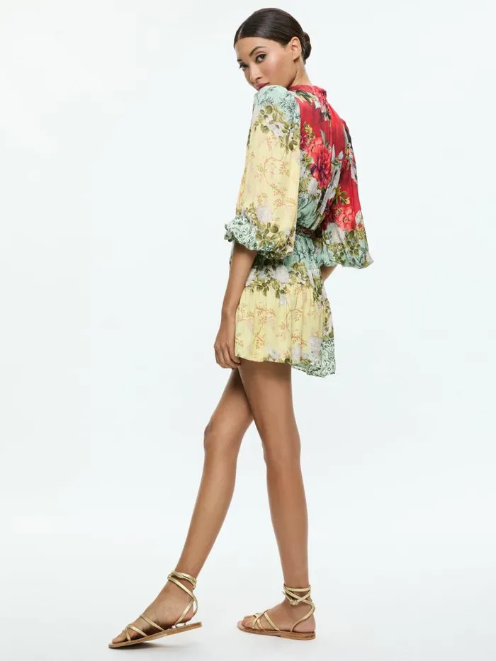 Alice Olivia ANTONETTE LONG SLEEVE BUTTON FRONT MINI DRESS Oakley Women Dresses