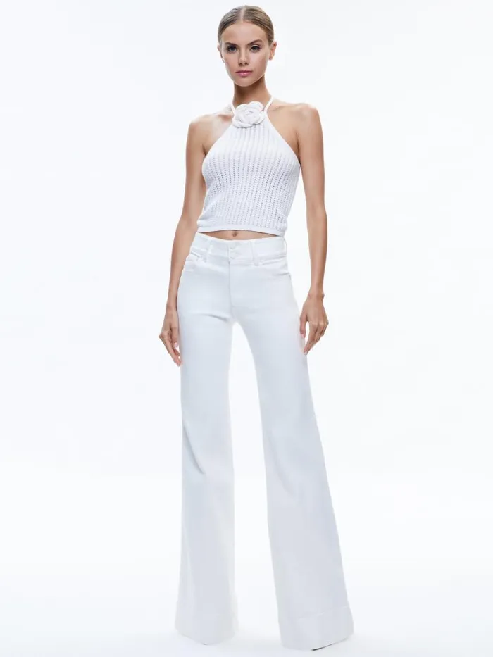 Alice Olivia BESSIE HALTER TOP Blacksoft White Women Tops