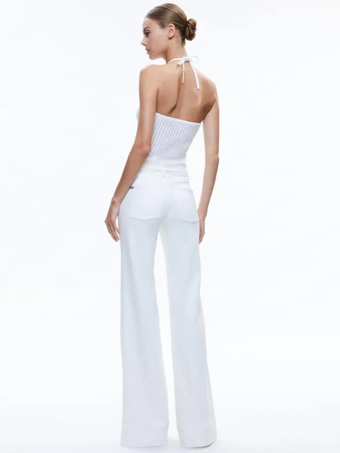 Alice Olivia BESSIE HALTER TOP Blacksoft White Women Tops