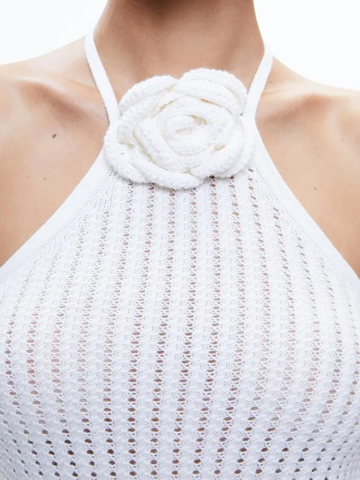 Alice Olivia BESSIE HALTER TOP Blacksoft White Women Tops