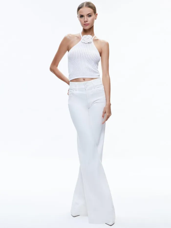 Alice Olivia BESSIE HALTER TOP Blacksoft White Women Tops