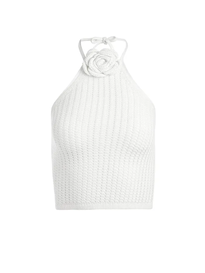 Alice Olivia BESSIE HALTER TOP Blacksoft White Women Tops