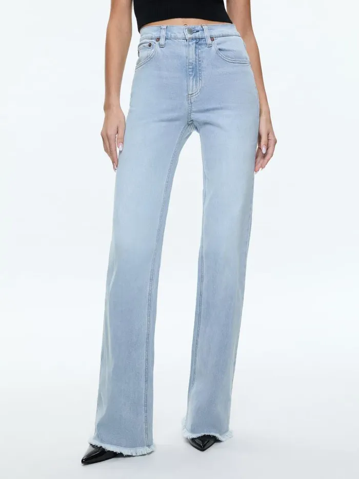 Alice Olivia BODIE HIGH RISE BOOTCUT JEAN WITH RAW HEM Leona Light Blue Women Pants