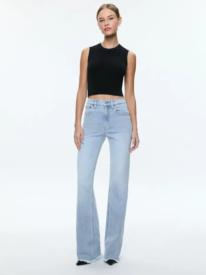 Alice Olivia BODIE HIGH RISE BOOTCUT JEAN WITH RAW HEM Leona Light Blue Women Pants