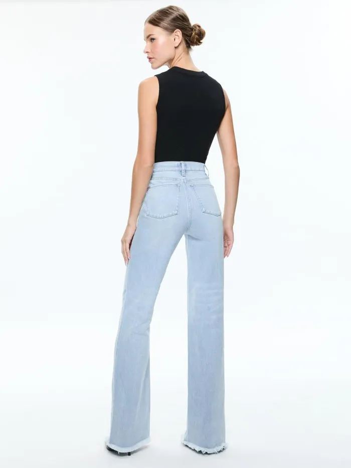 Alice Olivia BODIE HIGH RISE BOOTCUT JEAN WITH RAW HEM Leona Light Blue Women Pants