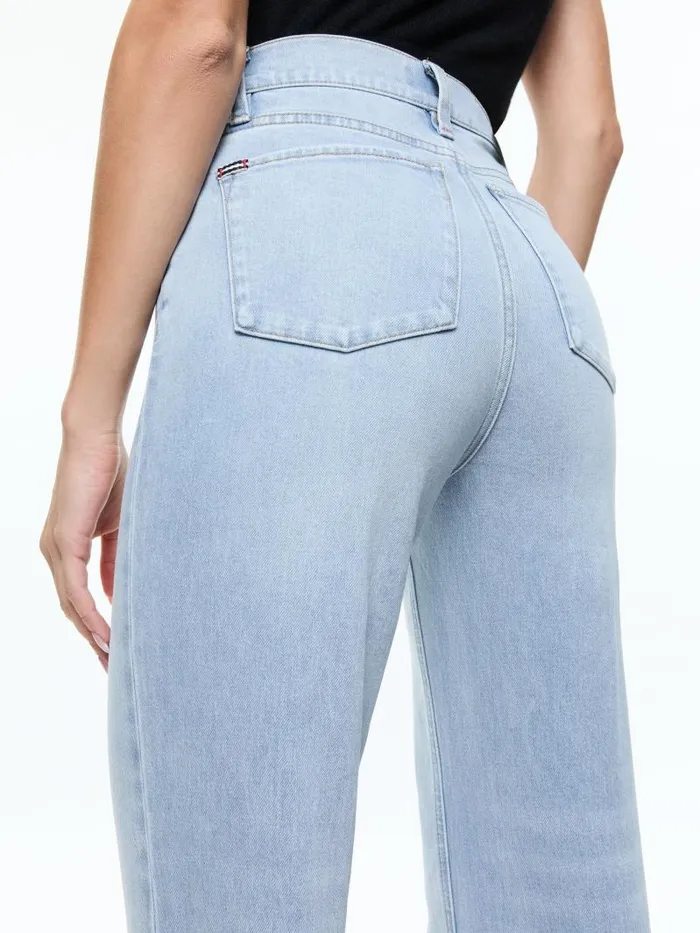 Alice Olivia BODIE HIGH RISE BOOTCUT JEAN WITH RAW HEM Leona Light Blue Women Pants