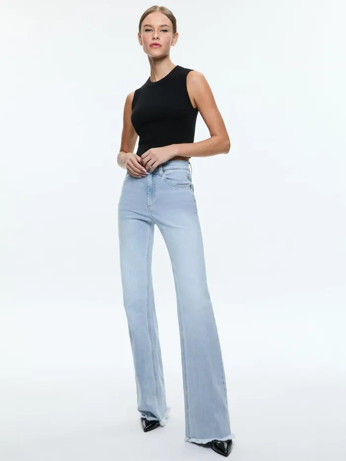 Alice Olivia BODIE HIGH RISE BOOTCUT JEAN WITH RAW HEM Leona Light Blue Women Pants
