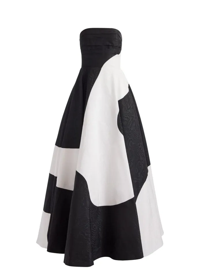 Alice Olivia BRIDGETTE STRAPLESS COLORBLOCK FLARED MAXI GOWN Blackoff White Women Dresses