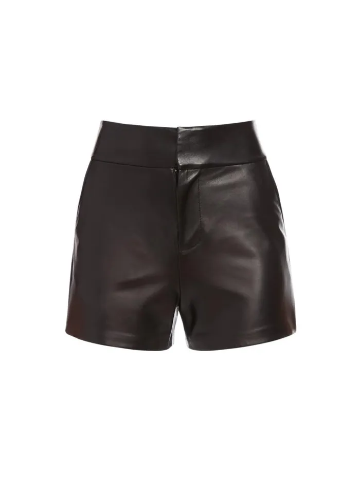 Alice Olivia CADY HIGH WAISTED LEATHER SHORT Black Women Shorts