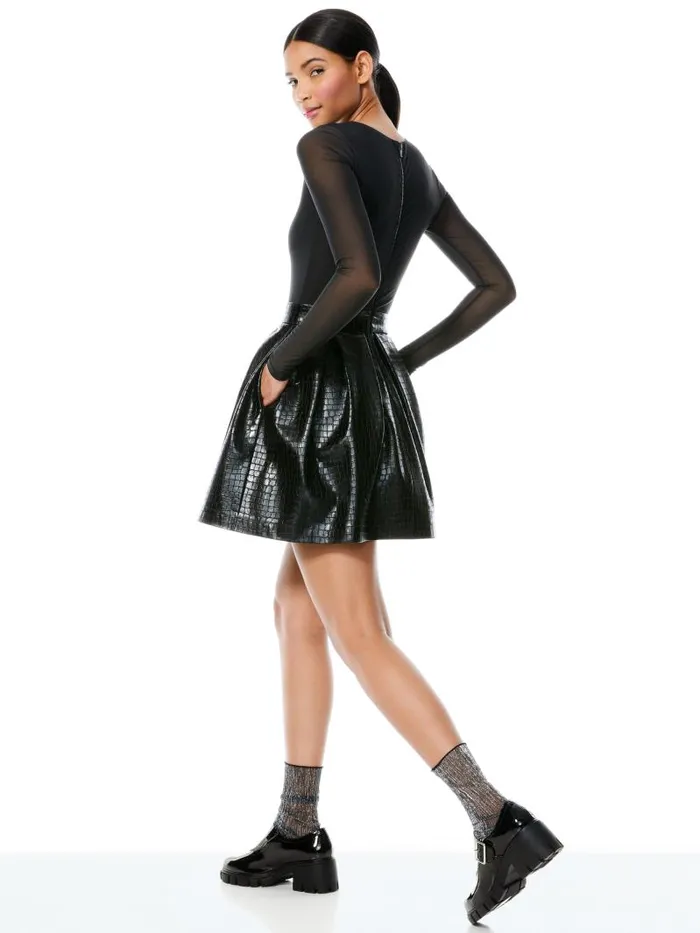 Alice Olivia CHARA VEGAN LEATHER MINI DRESS Black Women Dresses