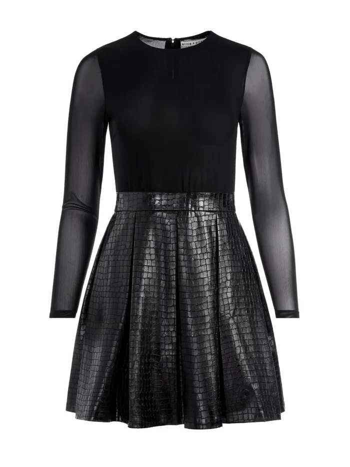 Alice Olivia CHARA VEGAN LEATHER MINI DRESS Black Women Dresses