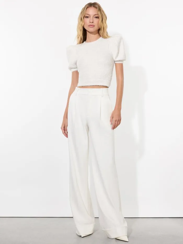 Alice Olivia CIARA PUFF SLEEVE SWEATER Soft White Women Sweaters