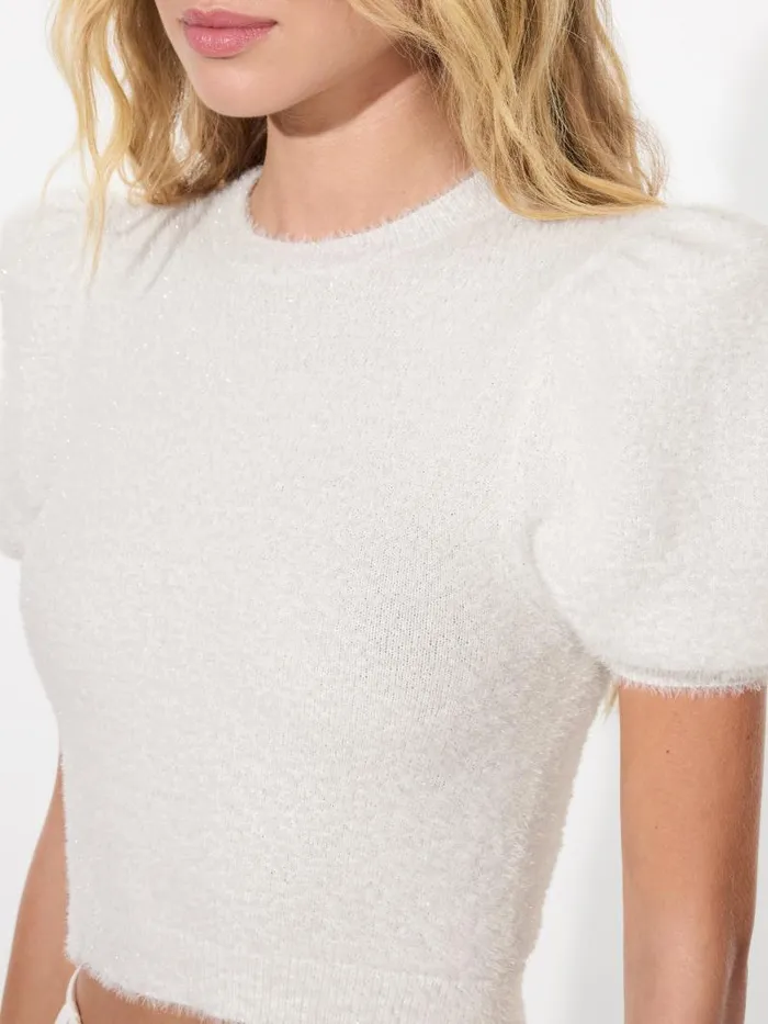 Alice Olivia CIARA PUFF SLEEVE SWEATER Soft White Women Sweaters