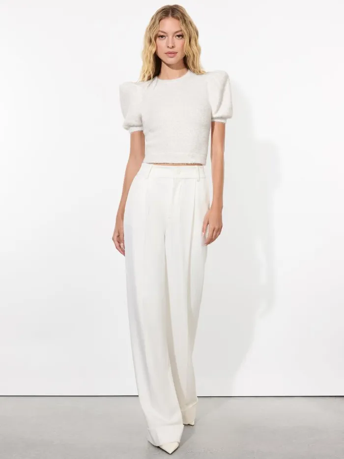 Alice Olivia CIARA PUFF SLEEVE SWEATER Soft White Women Sweaters