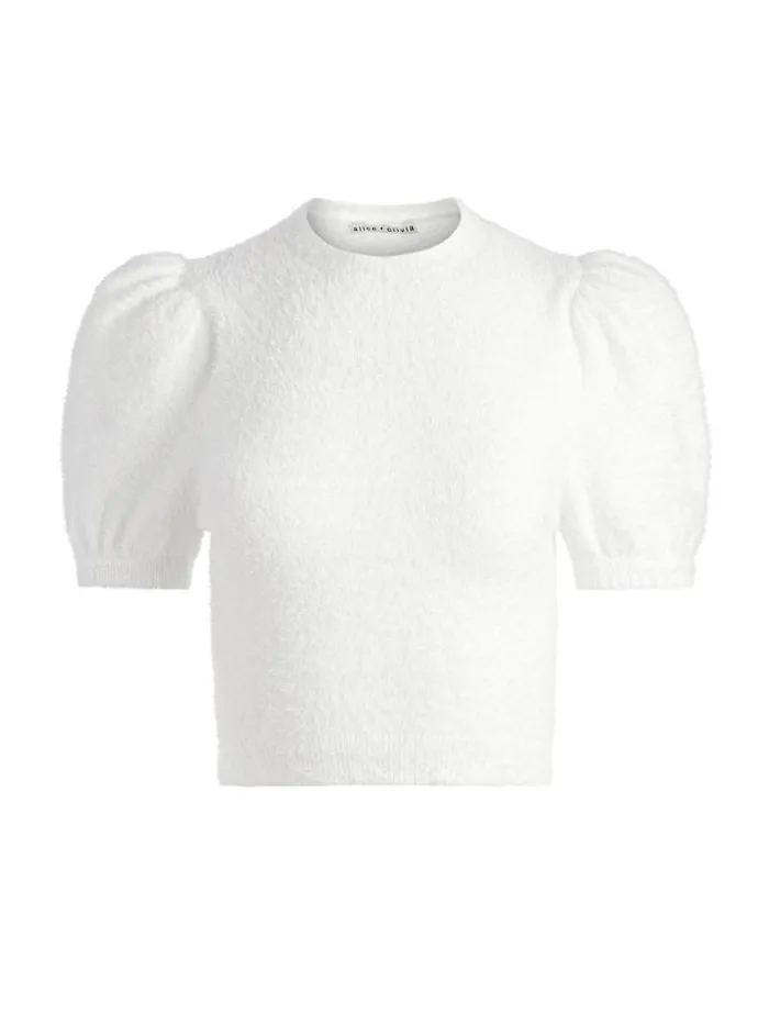 Alice Olivia CIARA PUFF SLEEVE SWEATER Soft White Women Sweaters
