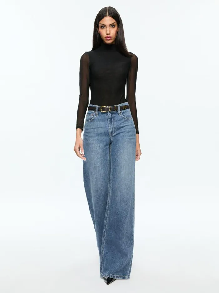 Alice Olivia CLARINDA TURTLENECK BODYSUIT Black Women Tops