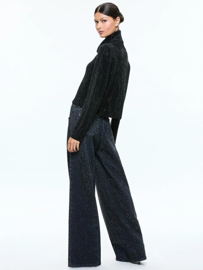 Alice Olivia CORIN PULLOVER WITH HEATSET STONES Black Women Sweaters