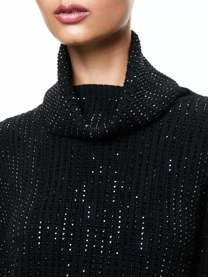 Alice Olivia CORIN PULLOVER WITH HEATSET STONES Black Women Sweaters