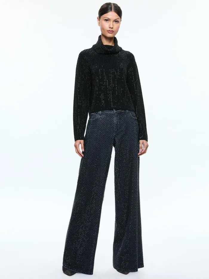 Alice Olivia CORIN PULLOVER WITH HEATSET STONES Black Women Sweaters