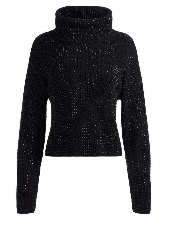 Alice Olivia CORIN PULLOVER WITH HEATSET STONES Black Women Sweaters