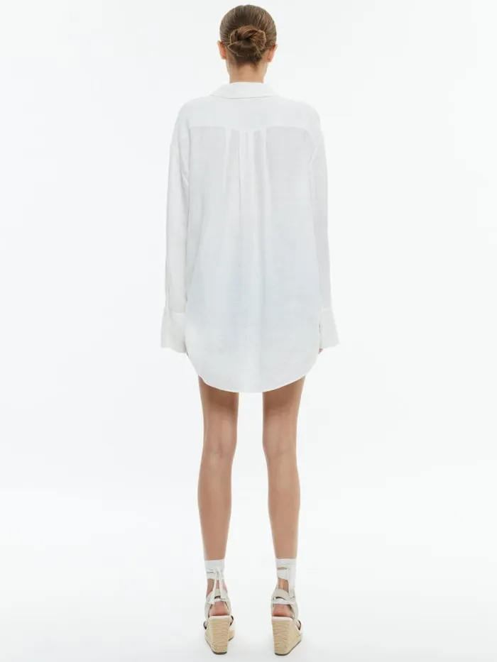 Alice Olivia FINELY LINEN OVERSIZED BUTTON DOWN SHIRT Off White Women Tops