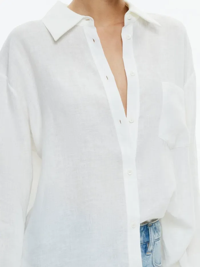 Alice Olivia FINELY LINEN OVERSIZED BUTTON DOWN SHIRT Off White Women Tops