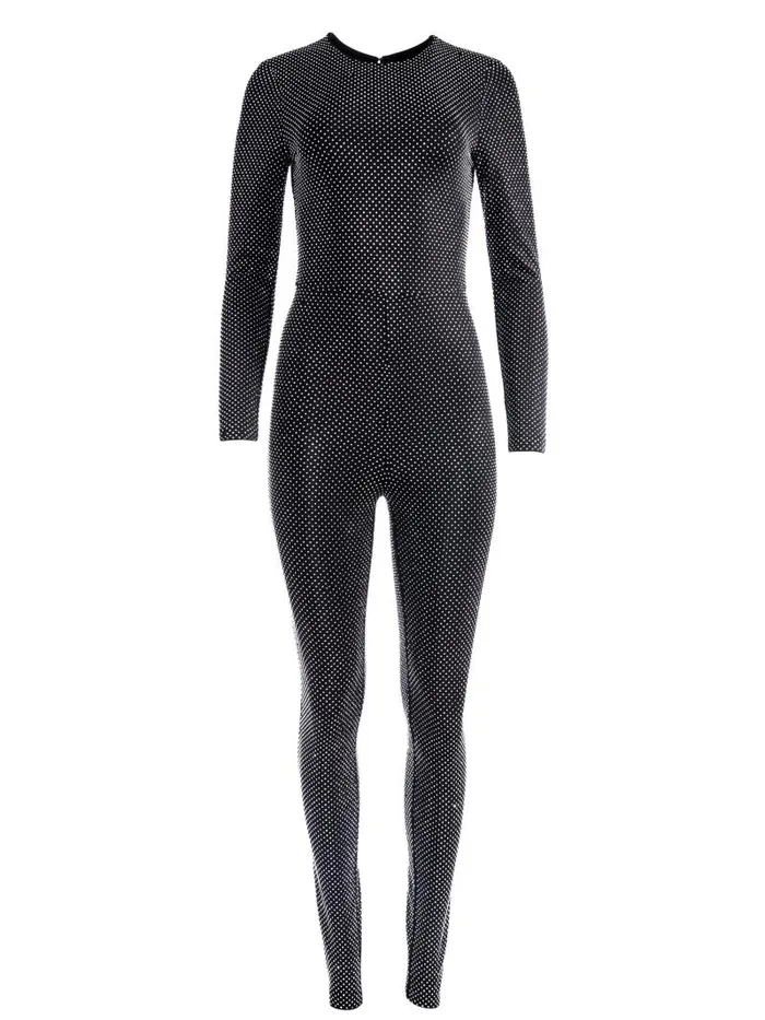 Alice Olivia FREDDIE CREWNECK EMBELLISHED CATSUIT Blacksilver Women Jumpsuits Rompers