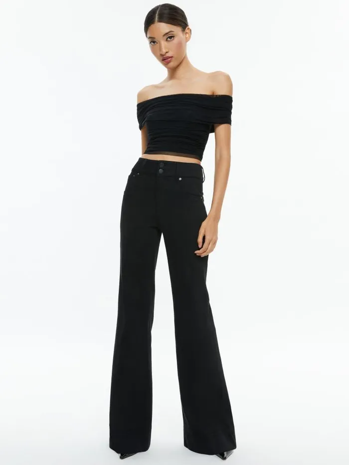 Alice Olivia ISADOLA OVER THE SHOULDER RUCHED TOP Black Women Tops