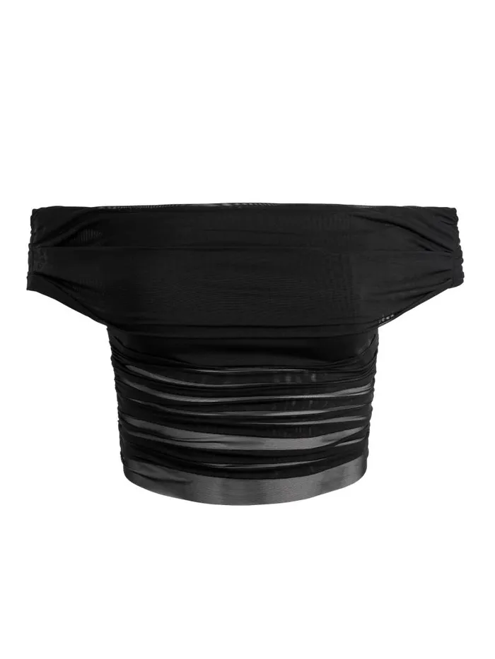 Alice Olivia ISADOLA OVER THE SHOULDER RUCHED TOP Black Women Tops