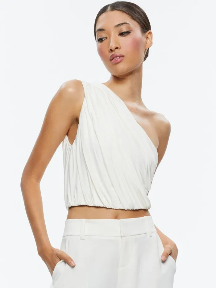 Alice Olivia JEANE DRAPED CROPPED TOP Off White Women Tops
