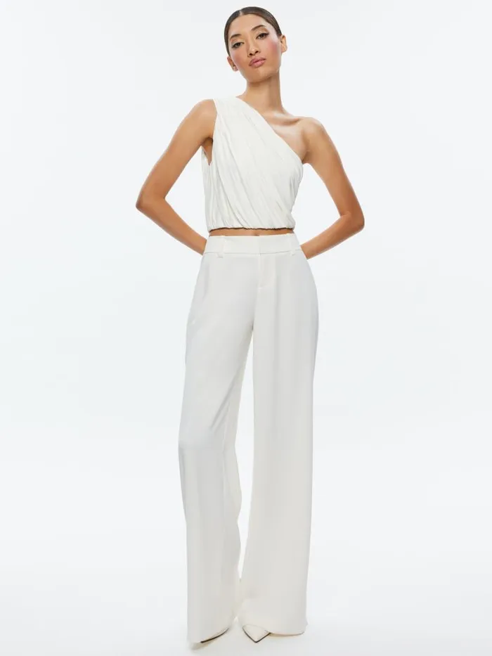 Alice Olivia JEANE DRAPED CROPPED TOP Off White Women Tops