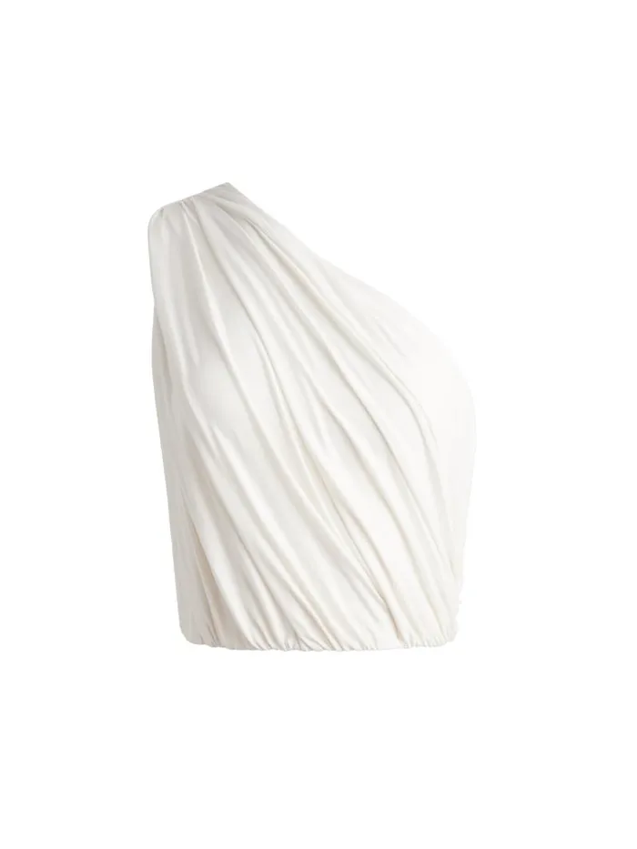 Alice Olivia JEANE DRAPED CROPPED TOP Off White Women Tops