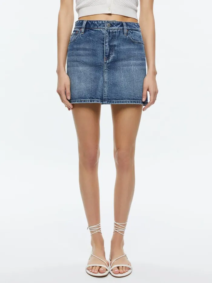 Alice Olivia JOSS HIGH RISE BUCKLE BACK MINI SKIRT Brooklyn Blue Women Skirts