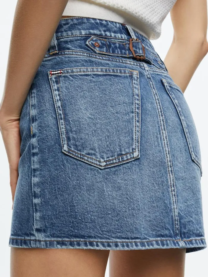 Alice Olivia JOSS HIGH RISE BUCKLE BACK MINI SKIRT Brooklyn Blue Women Skirts