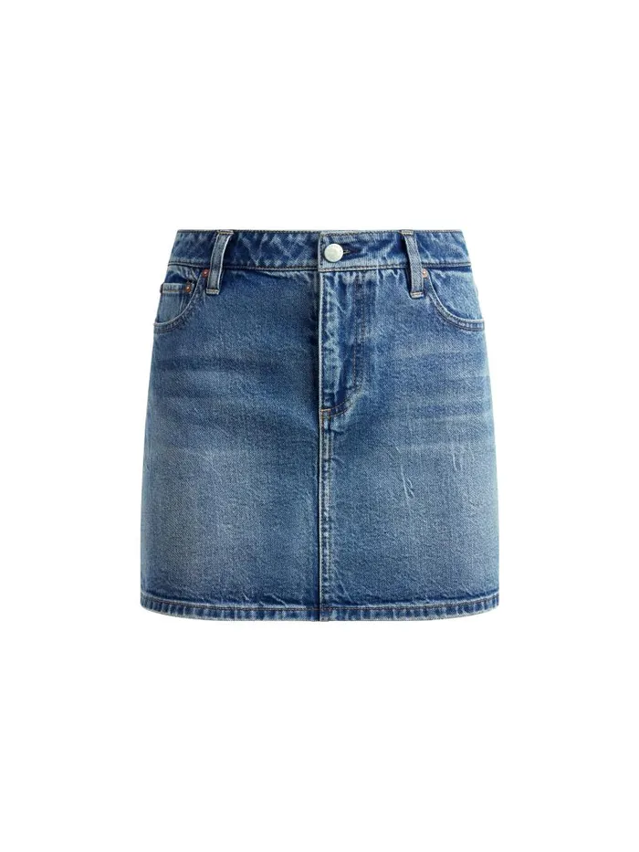 Alice Olivia JOSS HIGH RISE BUCKLE BACK MINI SKIRT Brooklyn Blue Women Skirts