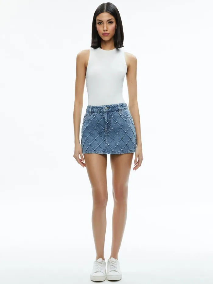 Alice Olivia JOSS HIGH RISE QUILTED EMBELLISHED MINI SKIRT Light Indigo Women Skirts