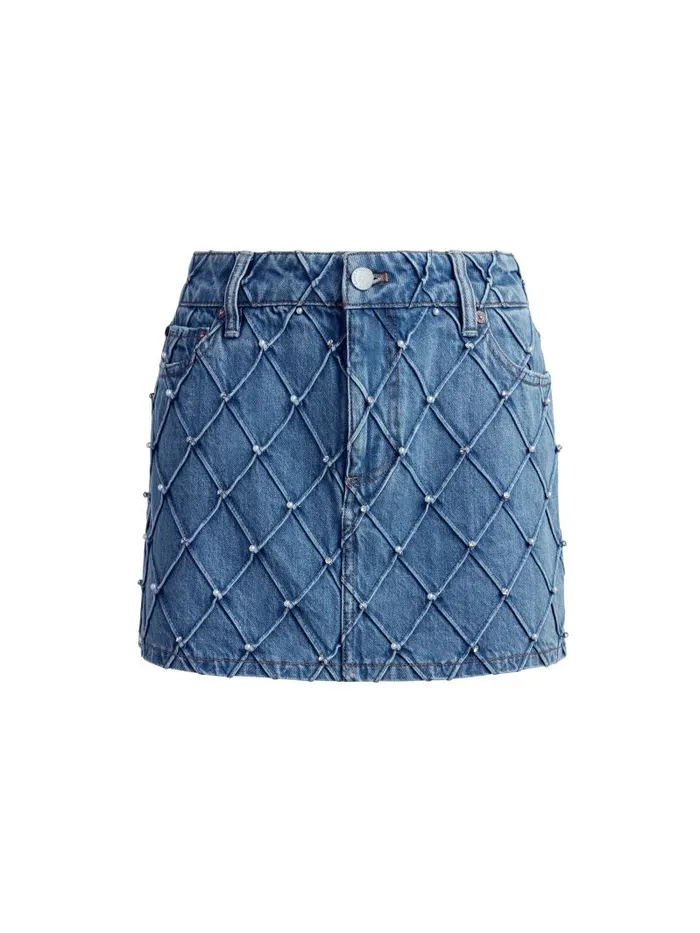 Alice Olivia JOSS HIGH RISE QUILTED EMBELLISHED MINI SKIRT Light Indigo Women Skirts