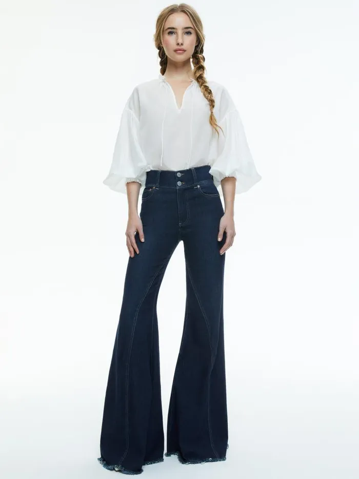 Alice Olivia JULIUS VOLUMINOUS BLOUSON SLEEVE BLOUSE Black Women Tops
