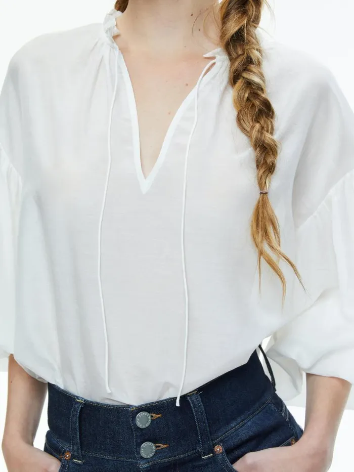 Alice Olivia JULIUS VOLUMINOUS BLOUSON SLEEVE BLOUSE Black Women Tops